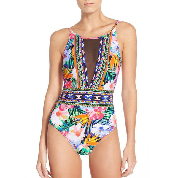 Mesh One Piece Swimsuit High Cut