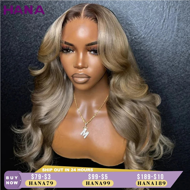 Ombre Blonde With Dark Roots Colored 5X5 Closure Wig For Women Human Hair Body Wave Ombre Ash Blonde 13X6 13X4 Lace Frontal Wig