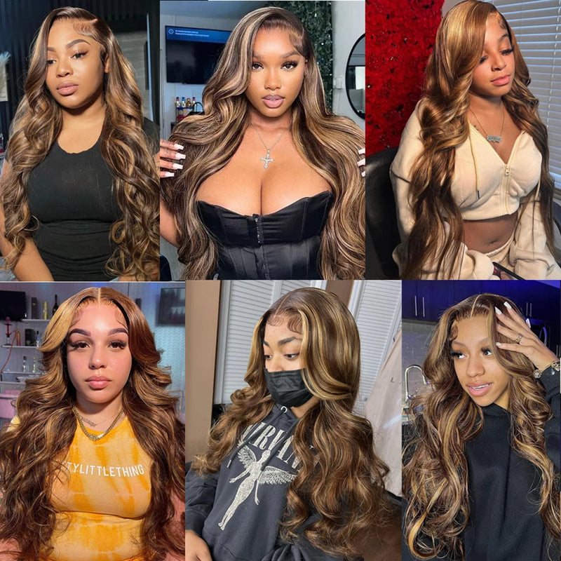 13x6 Hd Transparent Body Wave Lace Front Wig Colored Highlight Human Hair Wigs For Women Brazilian 4/27 Blonde Pre Plucked Wigs