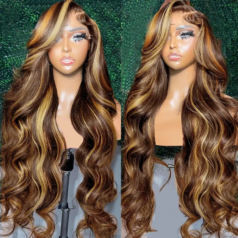 13x6 Hd Transparent Body Wave Lace Front Wig Colored Highlight Human Hair Wigs For Women Brazilian 4/27 Blonde Pre Plucked Wigs