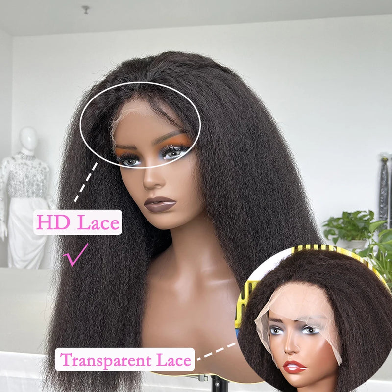 Kinky Straight HD Lace Super Double Drawn Human Hair Wigs Preplucked 13x4 Lace Frontal Wig 200% Density Full Natural Raw Hair