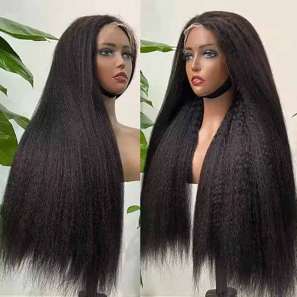 Kinky Straight HD Lace Super Double Drawn Human Hair Wigs Preplucked 13x4 Lace Frontal Wig 200% Density Full Natural Raw Hair