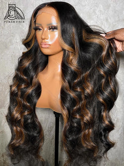 30 inch Brazilian Body Wave Highlight Ombre Colored 13x4 Lace Front Wig Human Hair 1B/30 Black Brown Lace Frontal Wig For Women