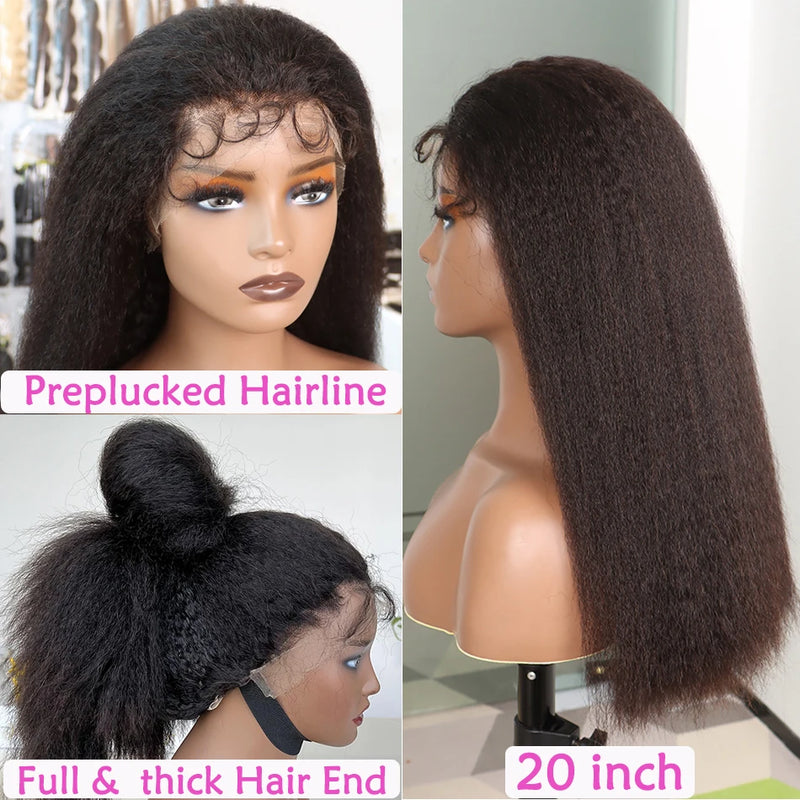 Kinky Straight HD Lace Super Double Drawn Human Hair Wigs Preplucked 13x4 Lace Frontal Wig 200% Density Full Natural Raw Hair