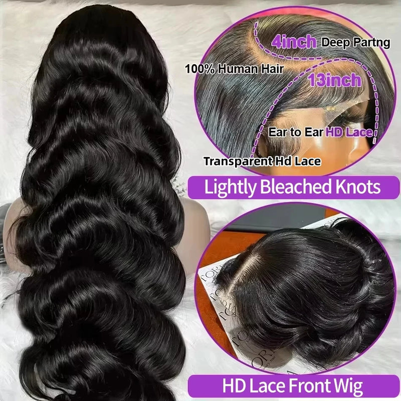 Melodie 250% Body Wave 13x6 HD Transparent Lace Frontal Wig Human Hair 28 30 Inch 13x4 Lace Front Wigs For Woman