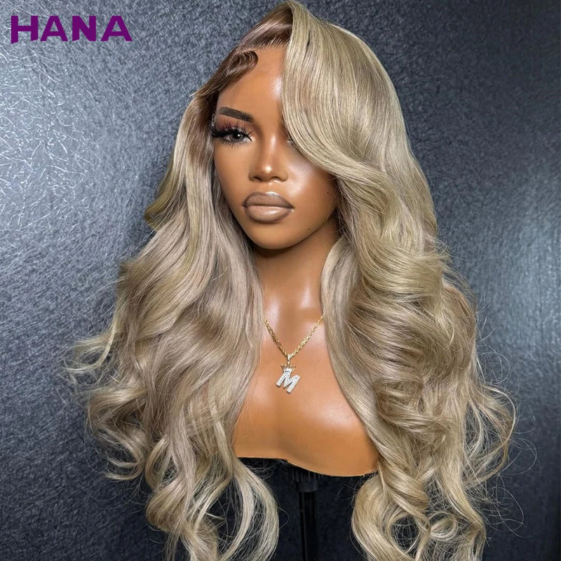 Ombre Blonde With Dark Roots Colored 5X5 Closure Wig For Women Human Hair Body Wave Ombre Ash Blonde 13X6 13X4 Lace Frontal Wig