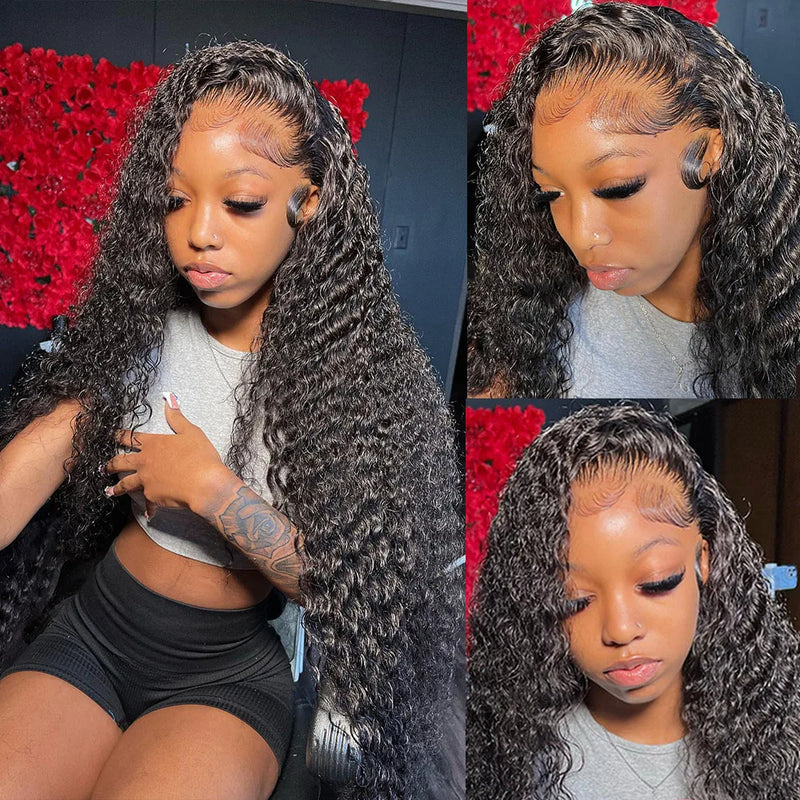 250 Density Deep Curly 13x6 HD lace Frontal Wig Deep Wave Lace Front Wig Glueless Wig Human Hair Ready to Wear Lace Closure Wig