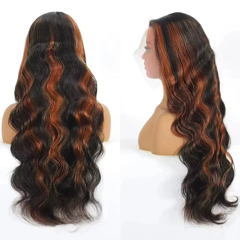 30 inch Brazilian Body Wave Highlight Ombre Colored 13x4 Lace Front Wig Human Hair 1B/30 Black Brown Lace Frontal Wig For Women