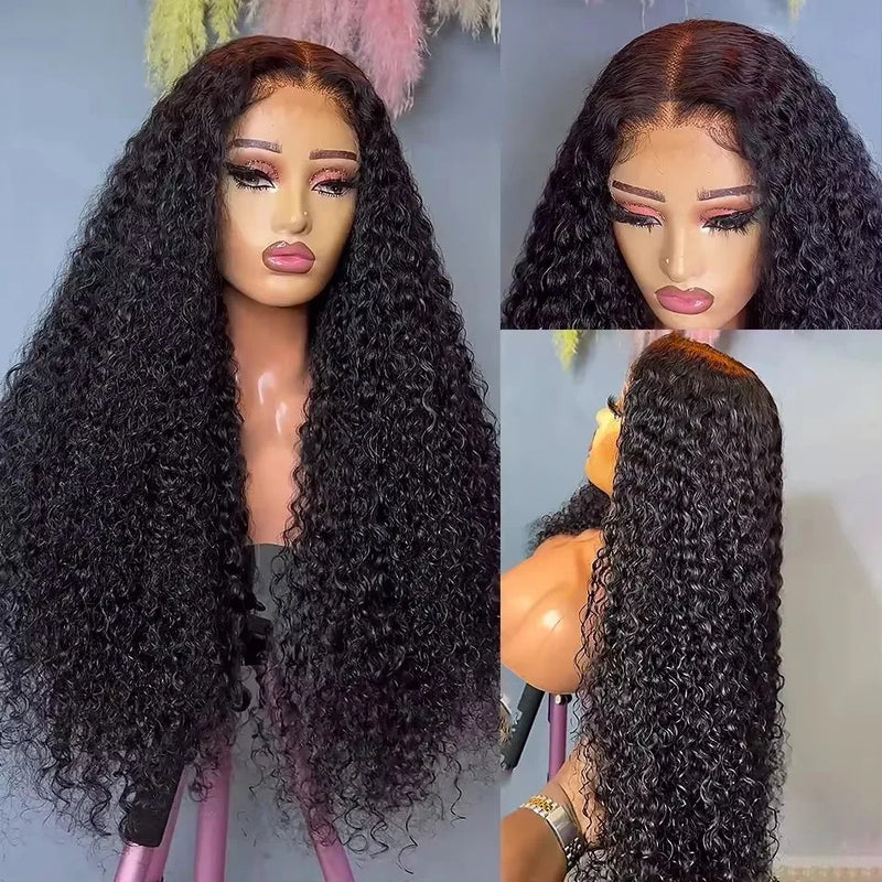 Black Color 13X4 Lace Frontal Synthetic Wig For Black Women Deep Curly Prepluck Bleached Knot Baby Hair Cosplay Daily Party