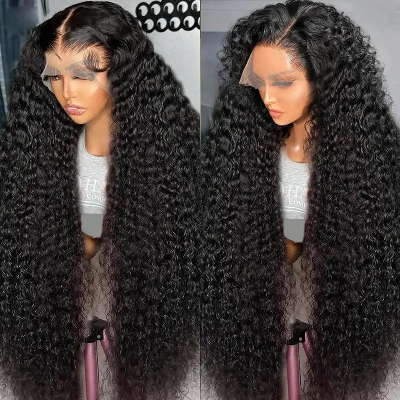 Black Color 13X4 Lace Frontal Synthetic Wig For Black Women Deep Curly Prepluck Bleached Knot Baby Hair Cosplay Daily Party