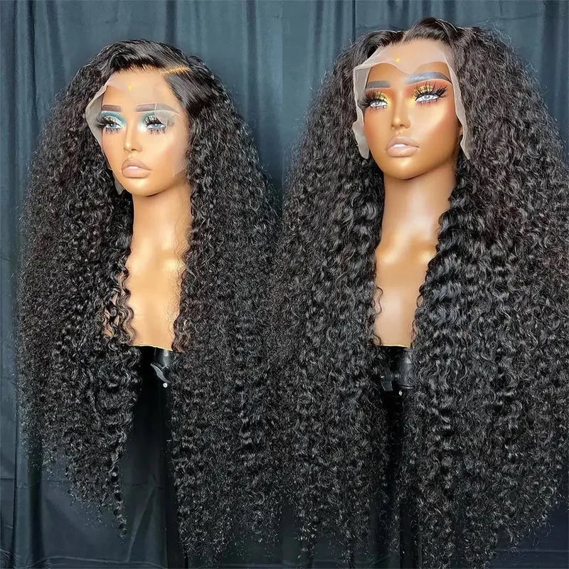 Black Color 13X4 Lace Frontal Synthetic Wig For Black Women Deep Curly Prepluck Bleached Knot Baby Hair Cosplay Daily Party