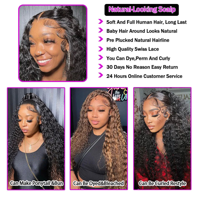 250 Density Deep Curly 13x6 HD lace Frontal Wig Deep Wave Lace Front Wig Glueless Wig Human Hair Ready to Wear Lace Closure Wig