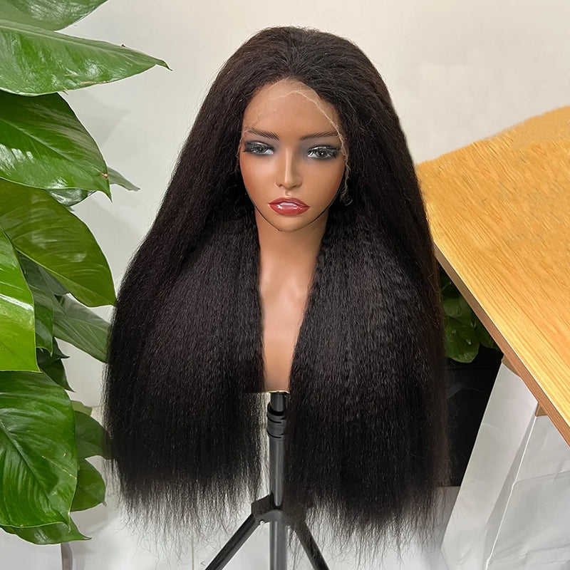 Kinky Straight HD Lace Super Double Drawn Human Hair Wigs Preplucked 13x4 Lace Frontal Wig 200% Density Full Natural Raw Hair