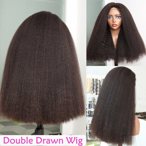 Kinky Straight HD Lace Super Double Drawn Human Hair Wigs Preplucked 13x4 Lace Frontal Wig 200% Density Full Natural Raw Hair