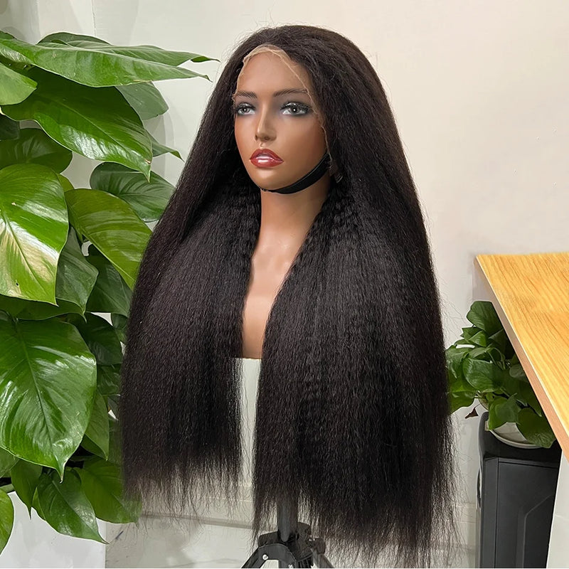 Kinky Straight HD Lace Super Double Drawn Human Hair Wigs Preplucked 13x4 Lace Frontal Wig 200% Density Full Natural Raw Hair