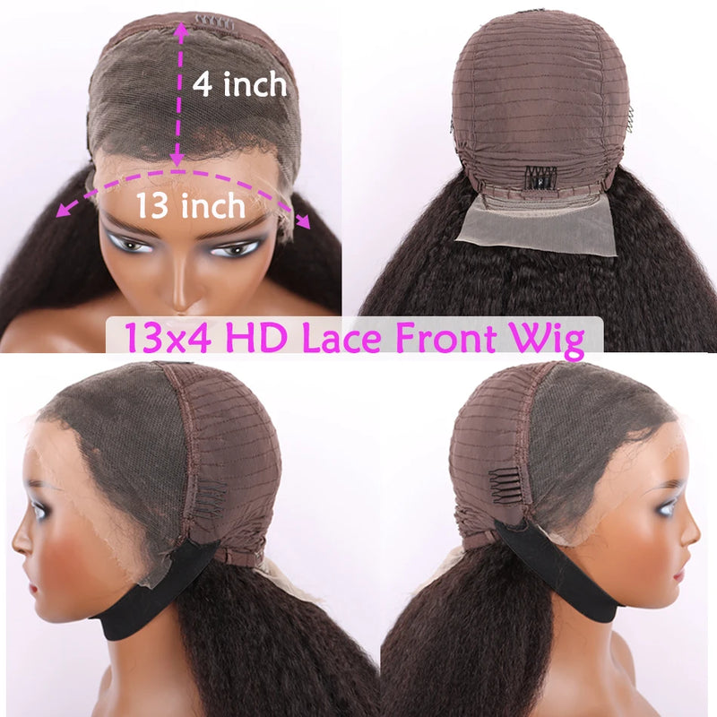 Kinky Straight HD Lace Super Double Drawn Human Hair Wigs Preplucked 13x4 Lace Frontal Wig 200% Density Full Natural Raw Hair