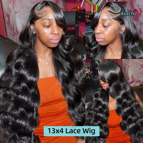 200 Density Body Wave 13x4 HD Transparent Lace Front Human Hair Wig 30 40 Inch 13x6 Lace Frontal Wigs For Women Pre Plucked