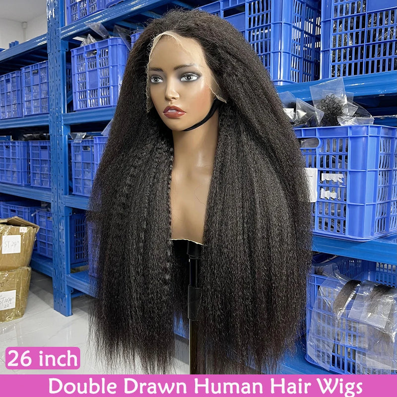 Kinky Straight HD Lace Super Double Drawn Human Hair Wigs Preplucked 13x4 Lace Frontal Wig 200% Density Full Natural Raw Hair