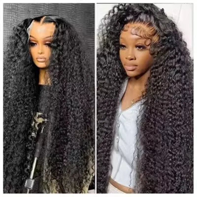 Black Color 13X4 Lace Frontal Synthetic Wig For Black Women Deep Curly Prepluck Bleached Knot Baby Hair Cosplay Daily Party