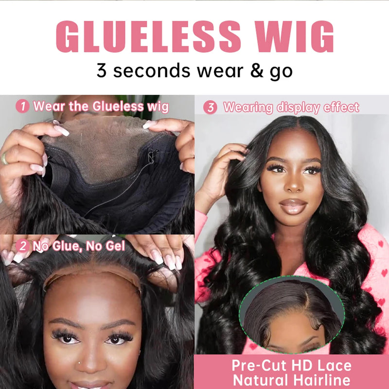 Pre Cut No Glue 13x4 Body Wave Upgrade Glueless Wig Human Hair Ready To Wear Brazilian Lace Frontal Wigs For Women Preplucked