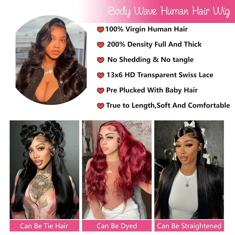 HD 13x6 Lace Front Wigs Human Hair Boby Wave Transparent Lace Frontal Wig Brazilian 200 Density Water Wave For Women 30 Inch