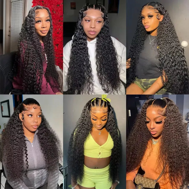 Black Color 13X4 Lace Frontal Synthetic Wig For Black Women Deep Curly Prepluck Bleached Knot Baby Hair Cosplay Daily Party